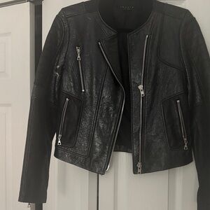 Theory Black Leather Biker Jacket
